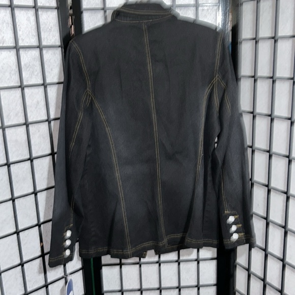 Vintage Dg2Diane Gilman Double Breasted Denim Blazer, Black Distressed, New SZ L - Picture 2 of 6